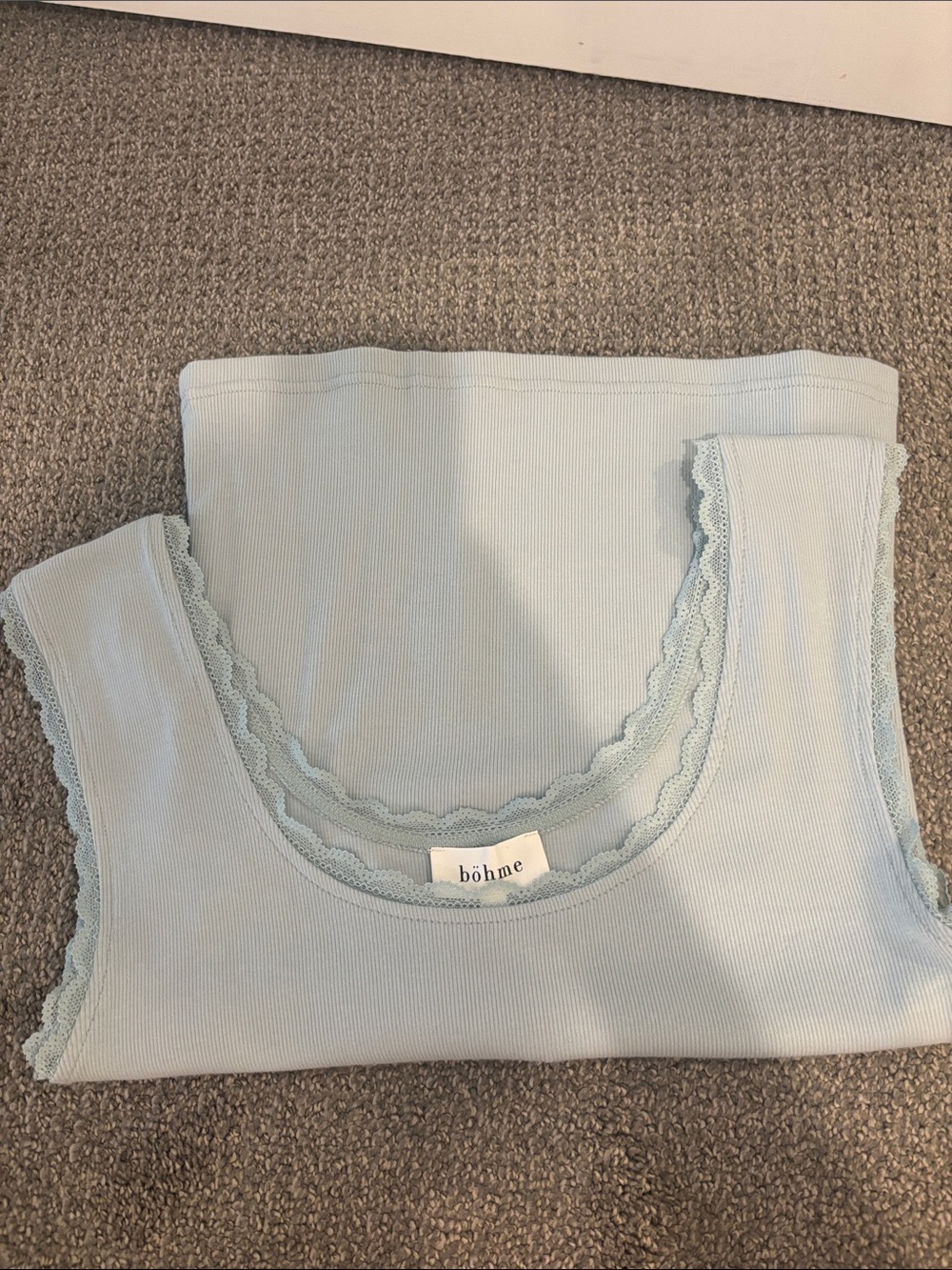bohme Pale Blue Ribbed Lace-Trim Tank